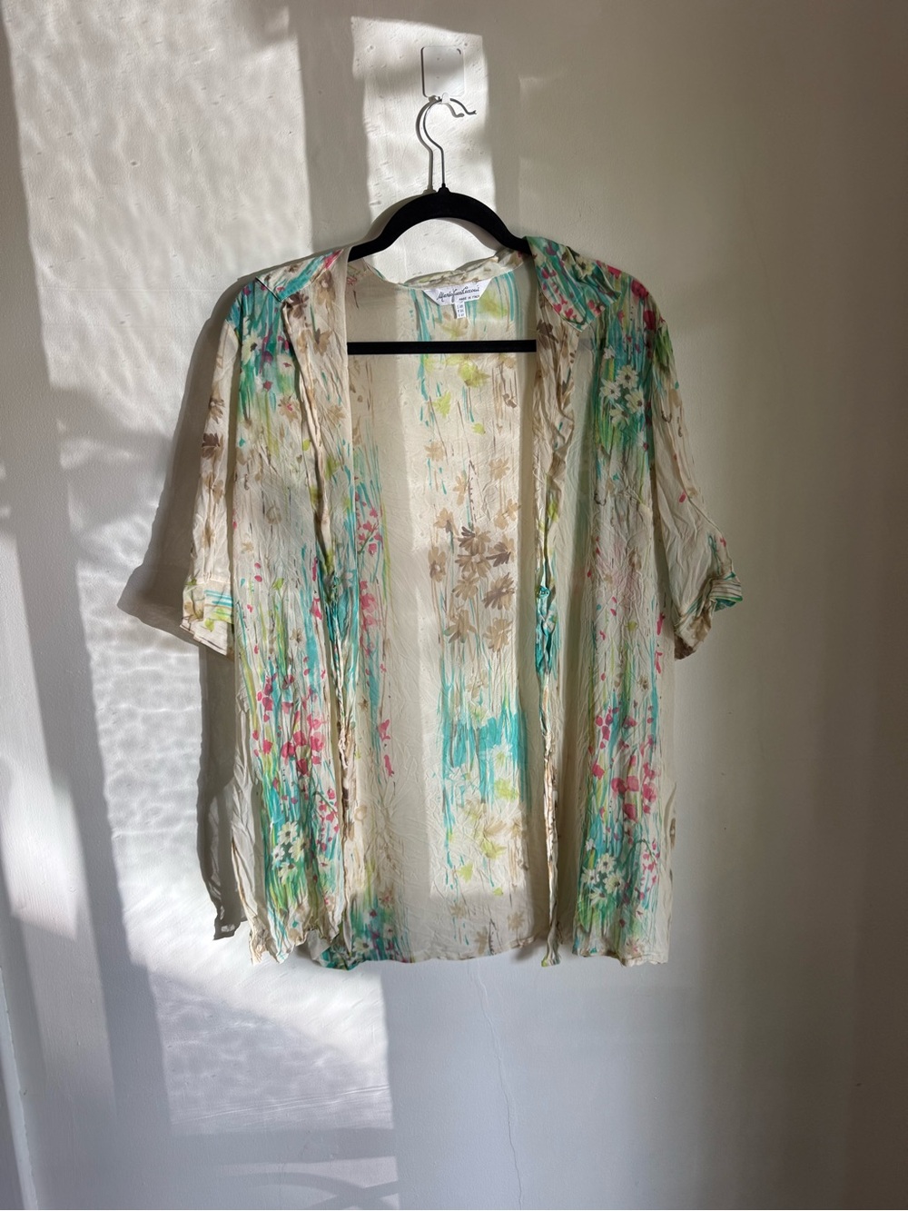 Cream Floral Open-Front Short Sleeve Kimono - Cream/Teal